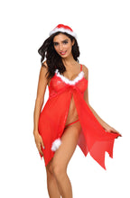 Load image into Gallery viewer, YesX YX947 3pc Red/White Hat, Babydoll &amp; Thong
