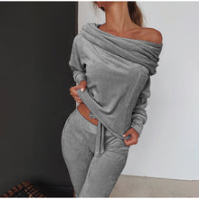 Load image into Gallery viewer, Solid Color Fashion Casual Set off-Shoulder Bow Slim Fit Homewear Suits loungewear
