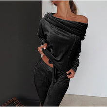 Load image into Gallery viewer, Solid Color Fashion Casual Set off-Shoulder Bow Slim Fit Homewear Suits loungewear
