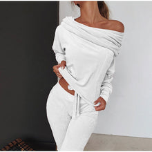 Load image into Gallery viewer, Solid Color Fashion Casual Set off-Shoulder Bow Slim Fit Homewear Suits loungewear

