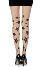 Load image into Gallery viewer, Zohara &quot;Shooting Stars&quot; Skin Sheer Print Tights
