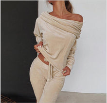 Load image into Gallery viewer, Solid Color Fashion Casual Set off-Shoulder Bow Slim Fit Homewear Suits loungewear

