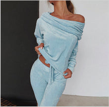 Load image into Gallery viewer, Solid Color Fashion Casual Set off-Shoulder Bow Slim Fit Homewear Suits loungewear
