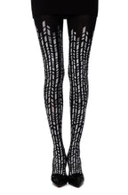 Load image into Gallery viewer, Zohara &quot;Cross It&quot; Black/Silver Print Tights
