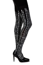 Load image into Gallery viewer, Zohara &quot;Cross It&quot; Black/Silver Print Tights
