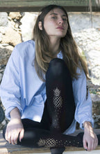 Load image into Gallery viewer, Zohara &quot;If You Like Piña Coladas&quot; Gold Print Tights
