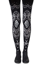 Load image into Gallery viewer, Zohara &quot;The Long And Winding Road&quot; Black Print Tights
